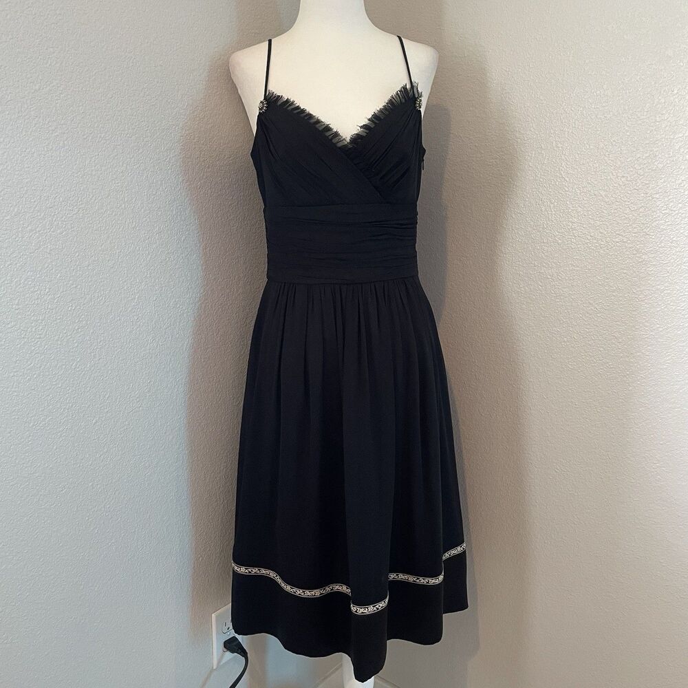 LAUNDRY Shelli Segal Women’s Black Silk Spaghetti Strap Dress-6